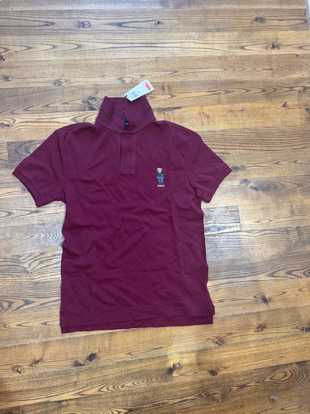 Ralph Lauren Wine Red Polo Shirt with Embroidered Bear